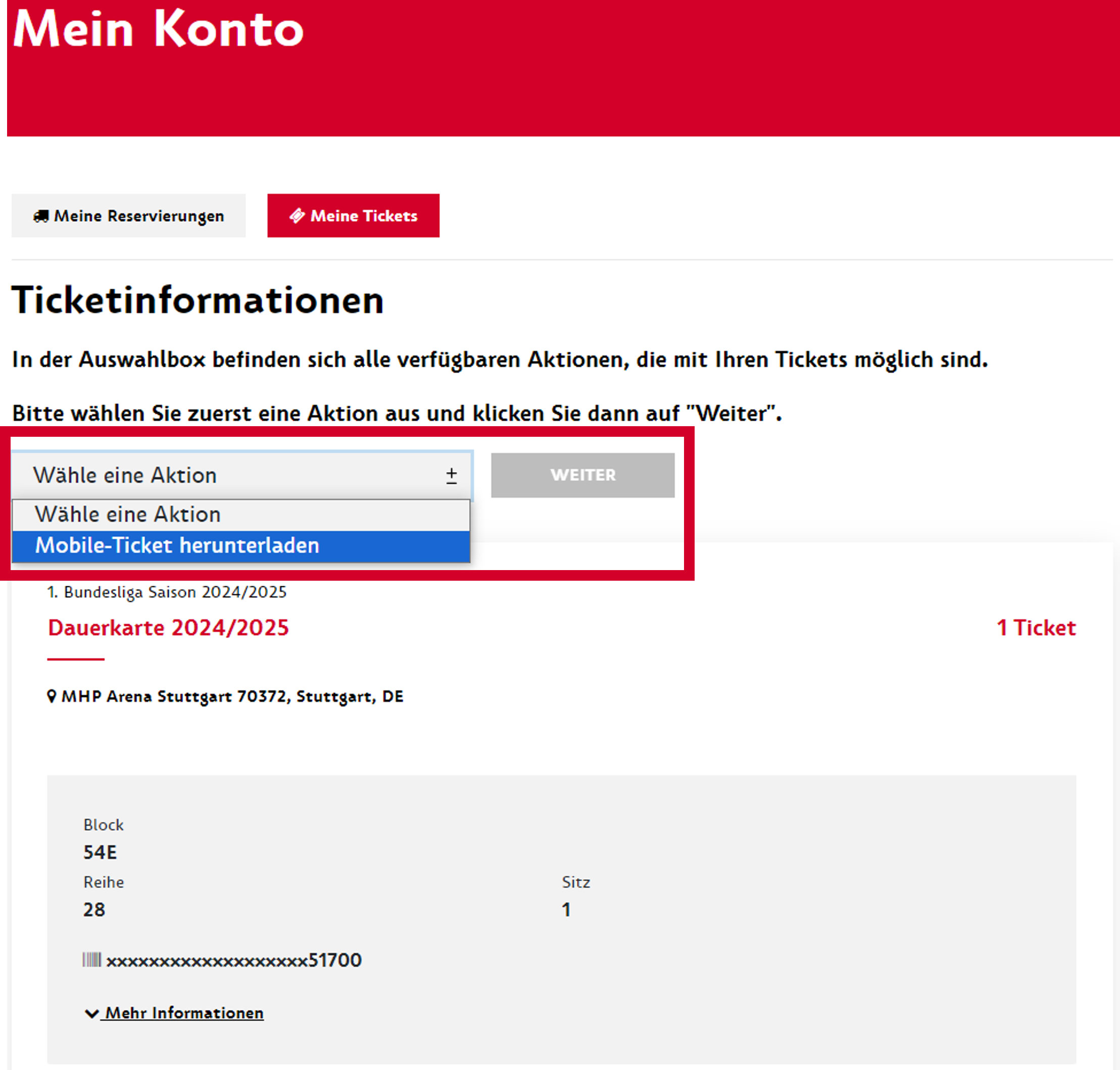 Mobile Ticket herunterladen Screenshot