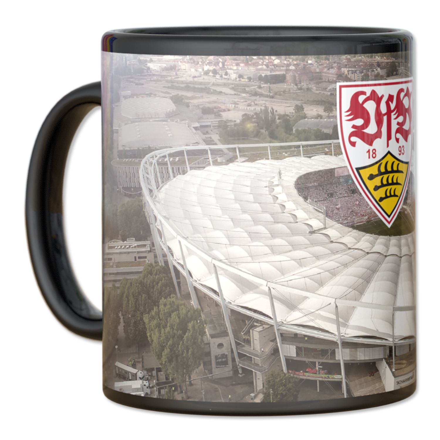 Fußball Kaffeetasse VfB Stuttgart Tasse Platin schwarz Wappen in Platin Gold 