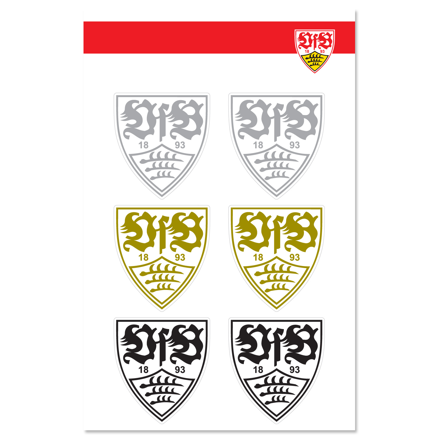 VfB Stuttgart Aufkleberbogen 4er Set Wappen schwarz rot silber gold Aufklebe 