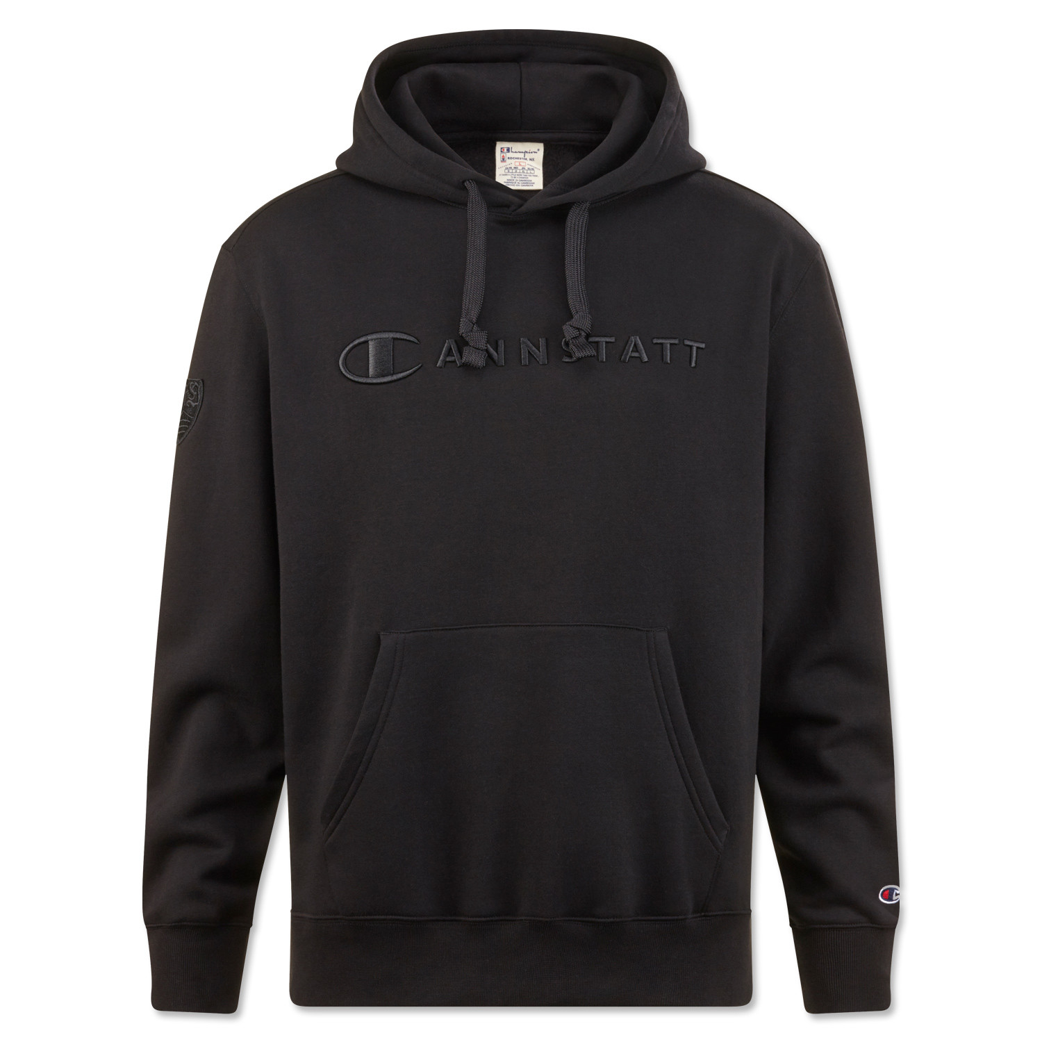 Black champion hoodie with black logo shop